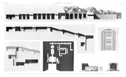 A Vol. II — Thèbes Memnonium — Pl. 39 - 1.2.3.4. Plan et coupes d'un grand hypogée ou syringe 5. Détail de scurpture d'un autre hypogée. 6.7.8. Plan et coupes d'un édifice ayant un plafond en forme de voute