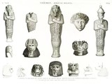 A Vol. II — Thèbes. Bybân el molouk — Pl. 81 - 1...6. Statues en fragmens de granit noir et de granit rouge trouvés dans les tombeaux des rois à l'ouest 7...15. couvercles de vases trouvés dans les hypogées