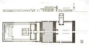 A Vol. III — Thèbes. Karnak. — Pl. 21 - 1.2.3. Plan. coupe générale et élévation du palais 4. Plan d'un petit temple près de l'enceinte du palais