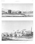 EM Vol. I — Syout — Pl. 3 - 1. Vue des environs de la ville pendant l'inondation 2. Vue d'un pont situé à l'entrée de la ville