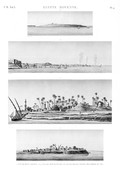 EM Vol. I — Égypte Moyenne — Pl. 9 - Vue de Beny-Soueyf 2.3.4. Vue de Myt-Rahyneh et de plusieurs points des bords du Nil