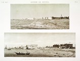 EM Vol. I — Isthme de Soueys — Pl. 12 - 1. Vue de la ville et du port de Soueys. 2. Vue du fort d'Ageroud.