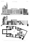 EM Vol. I — Le Kaire — Pl. 33 - Plan, élévation et coupe longitudinale de la mosquée de Soultân Hasan