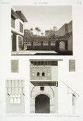 EM Vol. I — Le Kaire — Pl. 56 - 1.2.3. Porte d'entrée et détails de la maison de Hasân Kâchef. 4.5.6. Vue et détails de la treille du jardin.