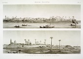 EM Vol. I — Basse Égypte — Pl. 75 - 1. Vue d'un village situé sur le Nil près de Damiette. 2. Vue de Belbeys.